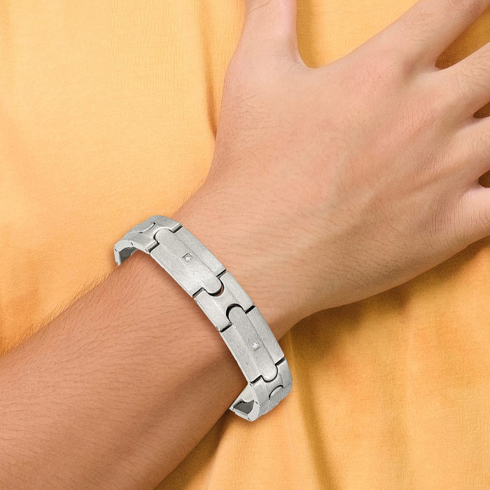 Buy Stylish 8.25" Brushed Stainless Steel Chisel Link Bracelet with CZ-5