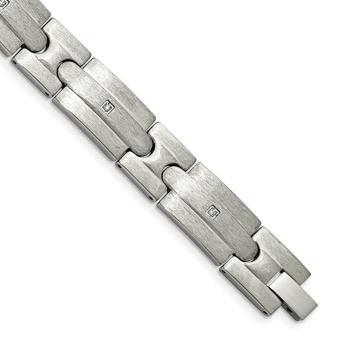 Buy Stylish 8.25" Brushed Stainless Steel Chisel Link Bracelet with CZ-1