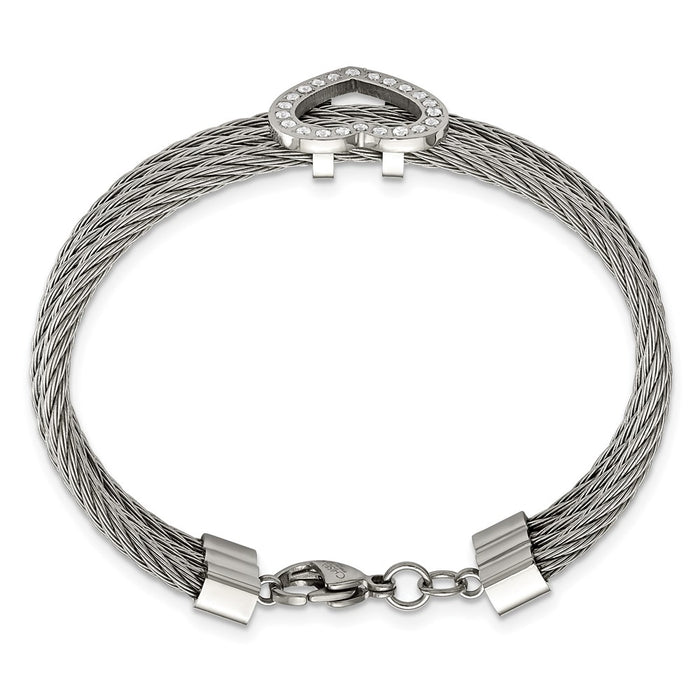 Shop Stylish Polished Stainless Steel Chisel Wire Bracelet - 7.5 Inches, CZ Heart-3
