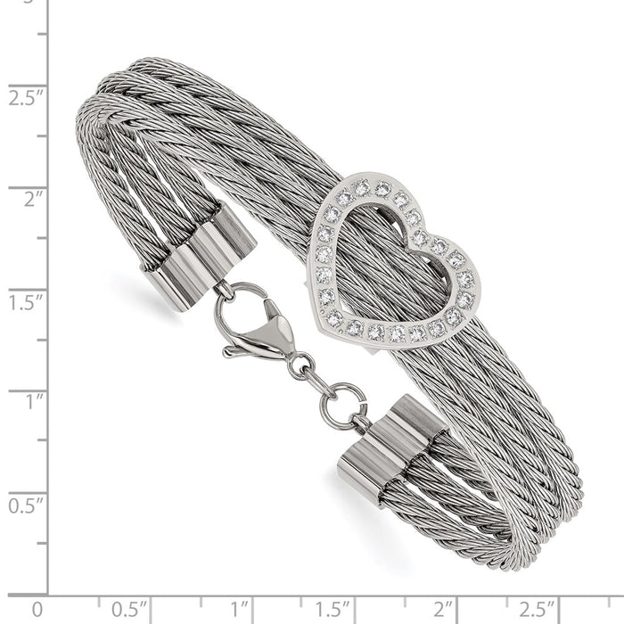 Shop Stylish Polished Stainless Steel Chisel Wire Bracelet - 7.5 Inches, CZ Heart-4
