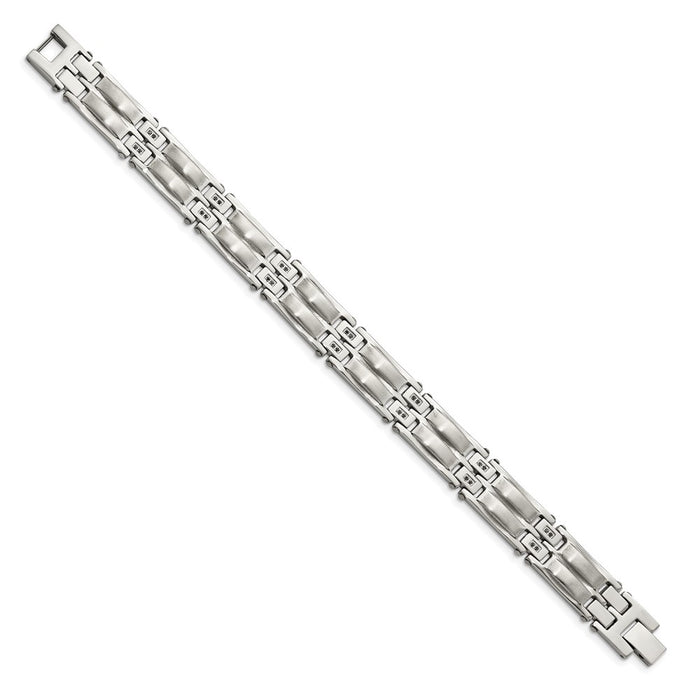 Buy Stylish 8.5" Polished & Satin Stainless Steel Bracelet with Black CZ, Affordable!-3