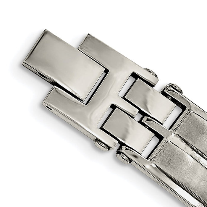 Buy Stylish 8.5" Polished & Satin Stainless Steel Bracelet with Black CZ, Affordable!-4