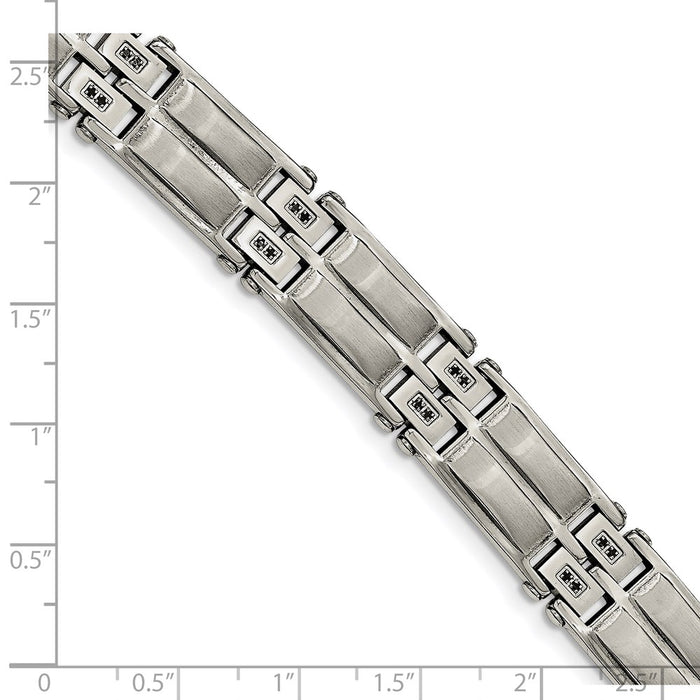 Buy Stylish 8.5" Polished & Satin Stainless Steel Bracelet with Black CZ, Affordable!-5
