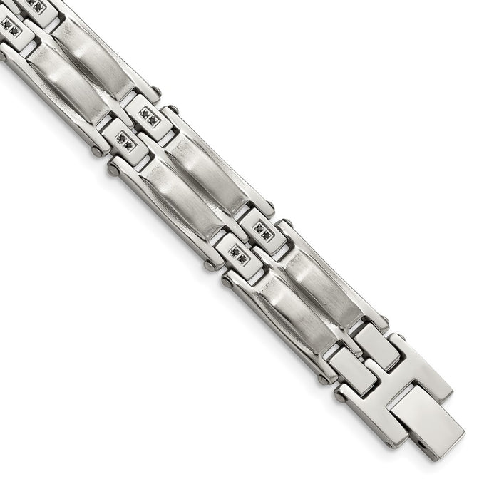 Buy Stylish 8.5" Polished & Satin Stainless Steel Bracelet with Black CZ, Affordable!-1