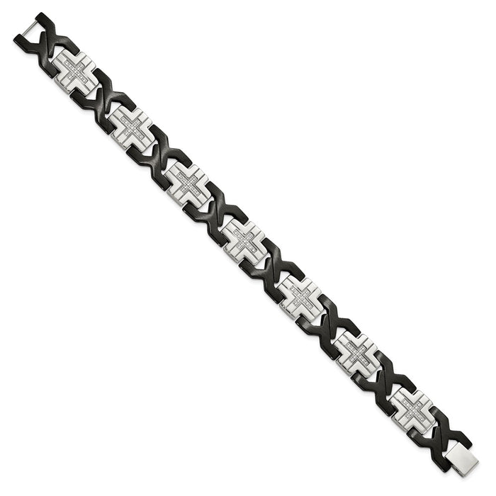 Exclusive Stylish 8.25-Inch Black IP-Plated Stainless Steel Cross Link Bracelet-3