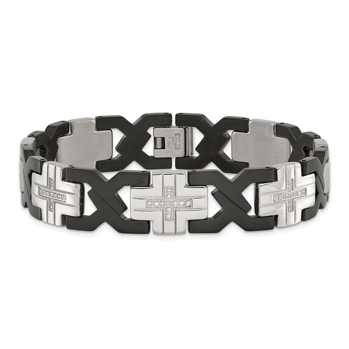 Exclusive Stylish 8.25-Inch Black IP-Plated Stainless Steel Cross Link Bracelet-4