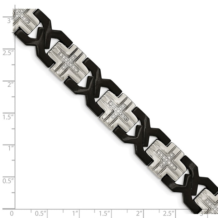 Exclusive Stylish 8.25-Inch Black IP-Plated Stainless Steel Cross Link Bracelet-5