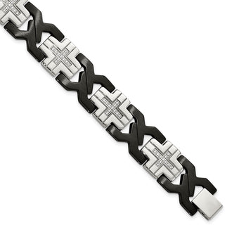 Exclusive Stylish 8.25-Inch Black IP-Plated Stainless Steel Cross Link Bracelet