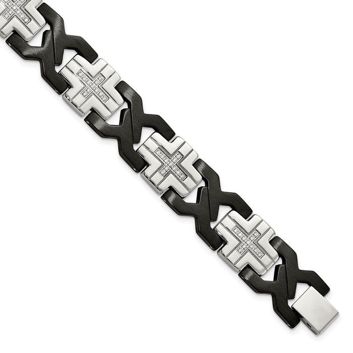 Exclusive Stylish 8.25-Inch Black IP-Plated Stainless Steel Cross Link Bracelet-1