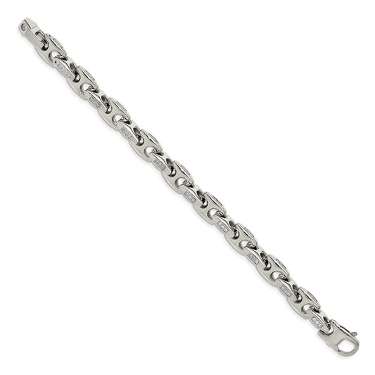 Exclusive 9 Inch Polished Stainless Steel Chisel Bracelet with CZ - Affordable Luxury