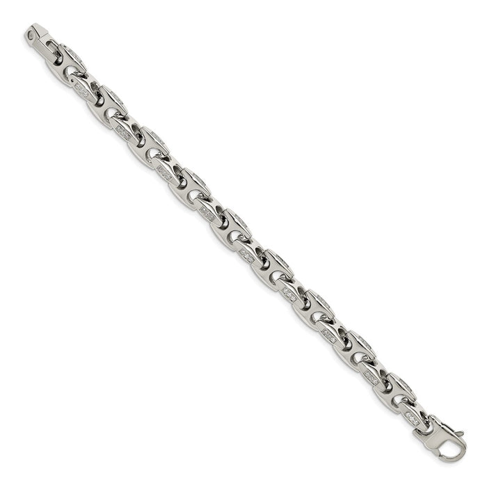 Exclusive 9 Inch Polished Stainless Steel Chisel Bracelet with CZ - Affordable Luxury-2