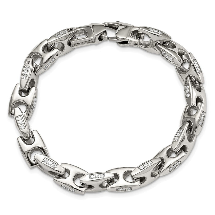 Exclusive 9 Inch Polished Stainless Steel Chisel Bracelet with CZ - Affordable Luxury-3