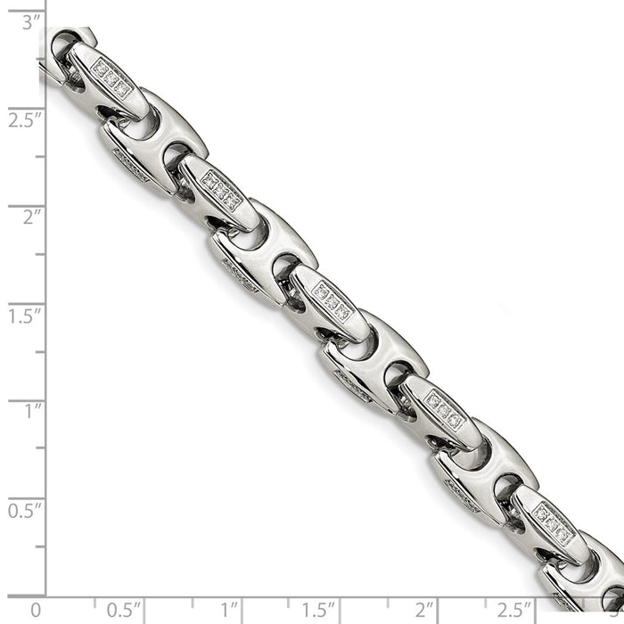 Exclusive 9 Inch Polished Stainless Steel Chisel Bracelet with CZ - Affordable Luxury-4