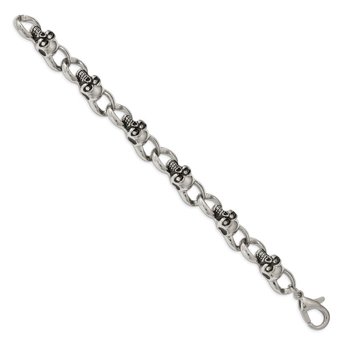 Buy Exclusive 9-Inch Stainless Steel Chisel Bracelet with CZ Skull Links-2