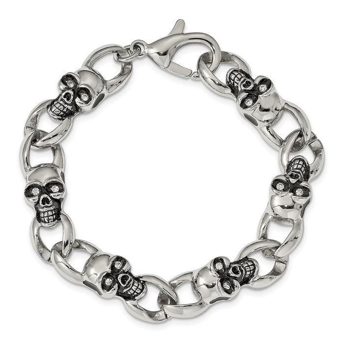 Buy Exclusive 9-Inch Stainless Steel Chisel Bracelet with CZ Skull Links-3