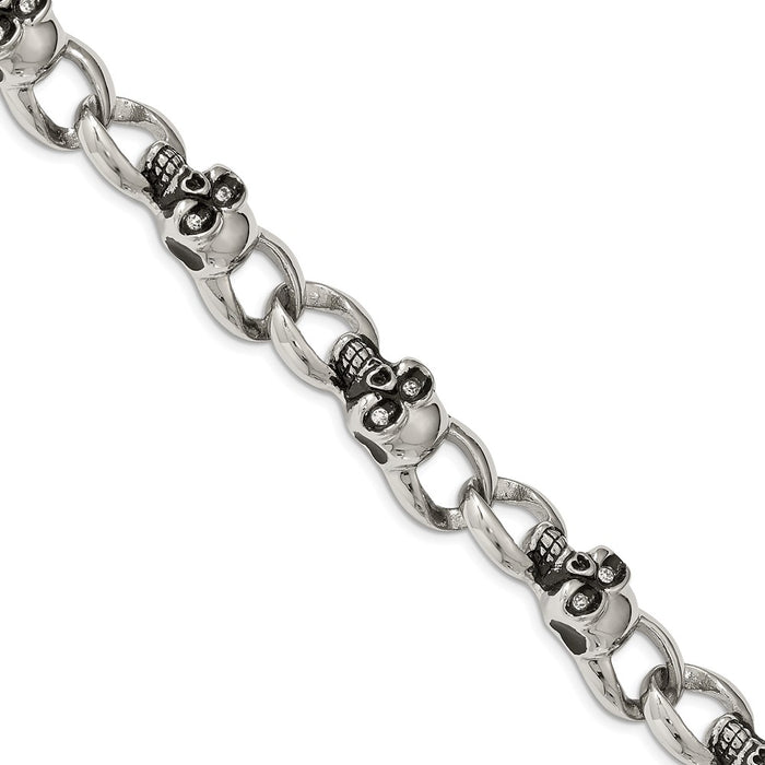 Buy Exclusive 9-Inch Stainless Steel Chisel Bracelet with CZ Skull Links-1