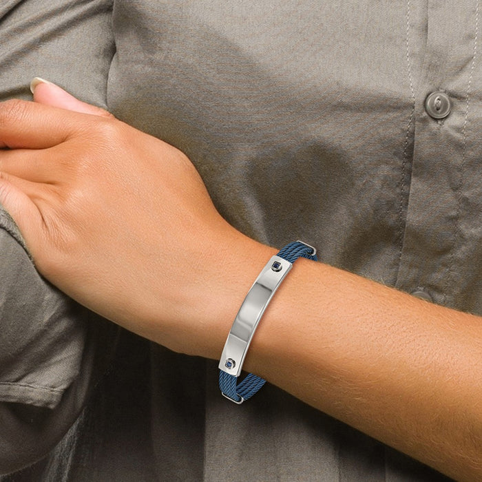 Designer 7.25" Chisel Polished Stainless Steel Blue IP Bracelet - Stylish CZ-3