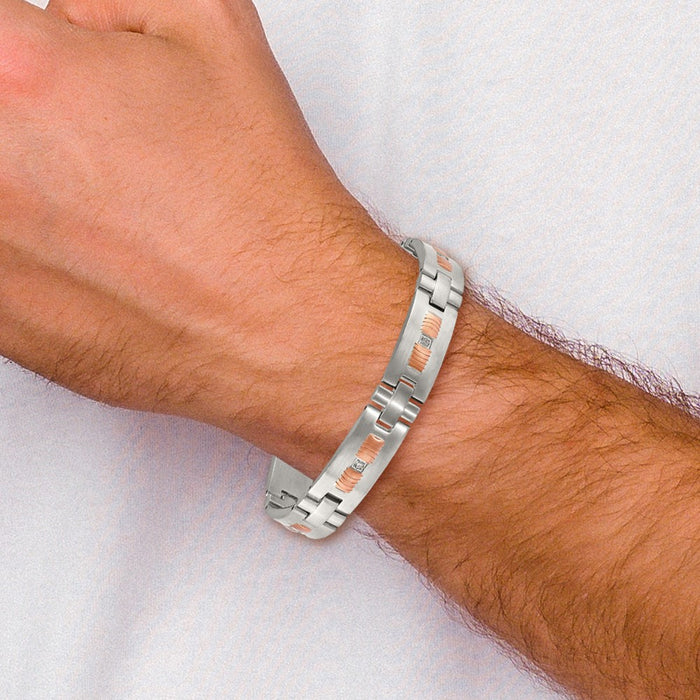 Shop Exclusive 8.5-Inch Chisel Bracelet in Brushed Stainless Steel & CZ Accents-5