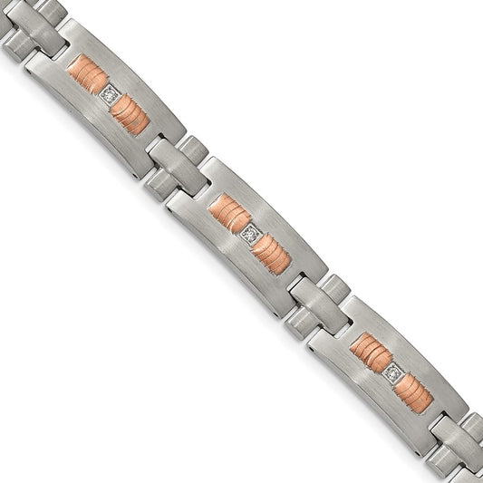Shop Exclusive 8.5-Inch Chisel Bracelet in Brushed Stainless Steel & CZ Accents