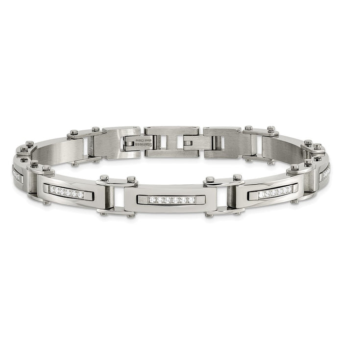 High-Quality Chisel Polished Stainless Steel Bracelet - 8.25" + CZ Accents, Stylish Value-3