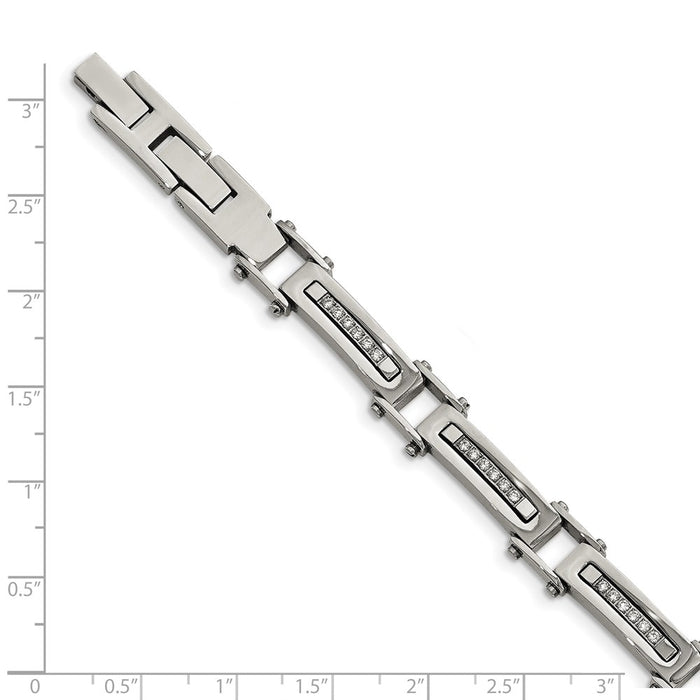 High-Quality Chisel Polished Stainless Steel Bracelet - 8.25" + CZ Accents, Stylish Value-4