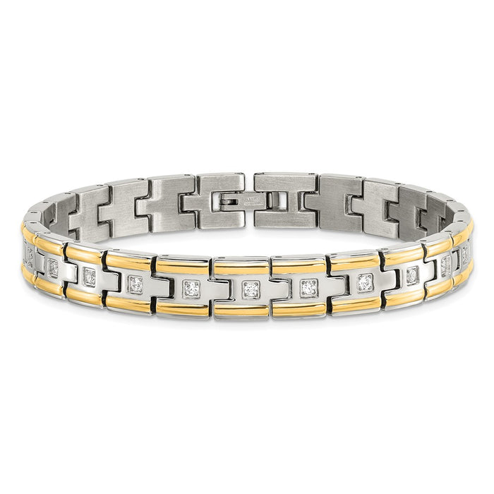 Shop Stylish 8.5-Inch Chisel Polished Stainless Steel Bracelet with CZ-3