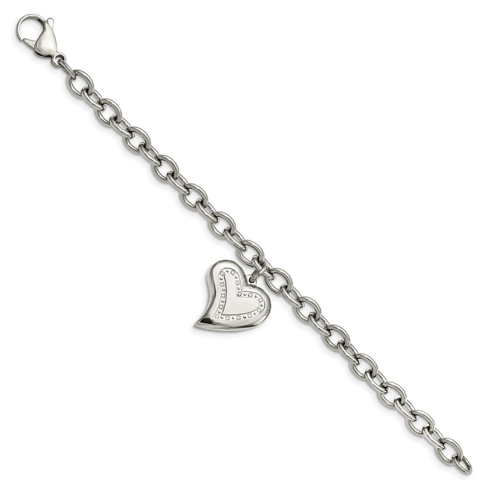 Shop Exclusive 7.5-Inch Polished Stainless Steel Chisel Bracelet with CZ Charm - Stylish Heart Design-2