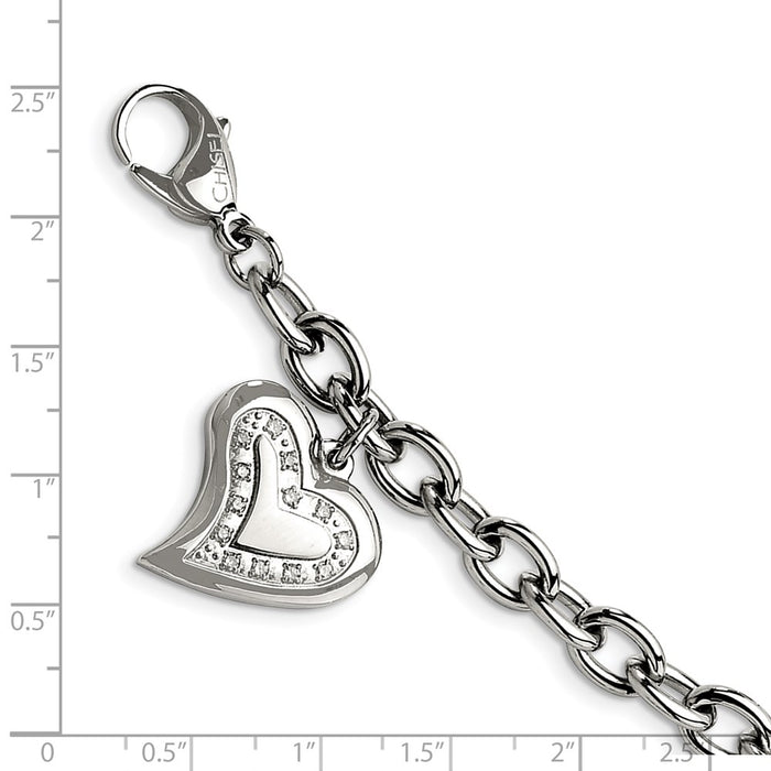 Shop Exclusive 7.5-Inch Polished Stainless Steel Chisel Bracelet with CZ Charm - Stylish Heart Design-4