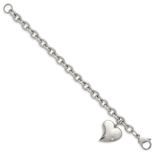 Shop Stylish Chisel Polished Stainless Steel Bracelet 7.5" with CZ Heart Charm