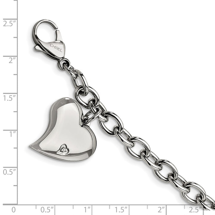 Shop Stylish Chisel Polished Stainless Steel Bracelet 7.5" with CZ Heart Charm-4