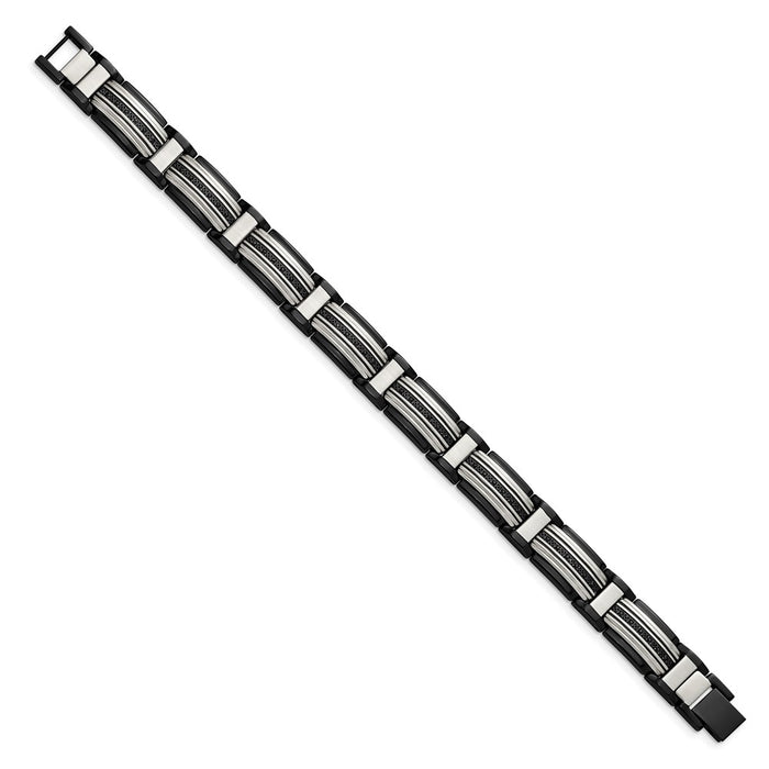 Shop Stylish Chisel Polished Black IP-Plated Stainless Steel Bracelet - 8.75"-2