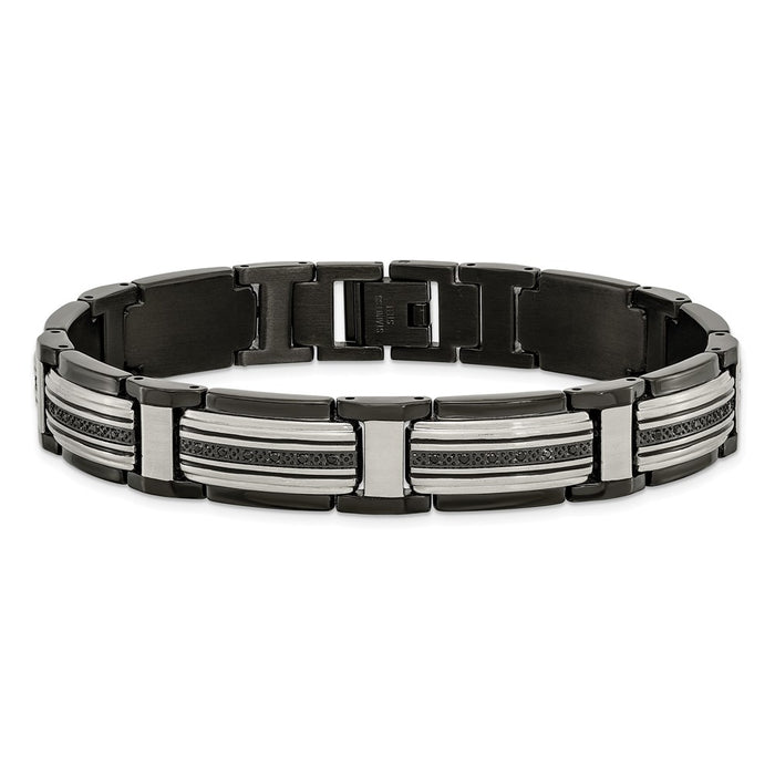 Shop Stylish Chisel Polished Black IP-Plated Stainless Steel Bracelet - 8.75"-3