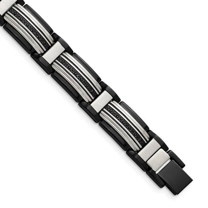 Shop Stylish Chisel Polished Black IP-Plated Stainless Steel Bracelet - 8.75"-1
