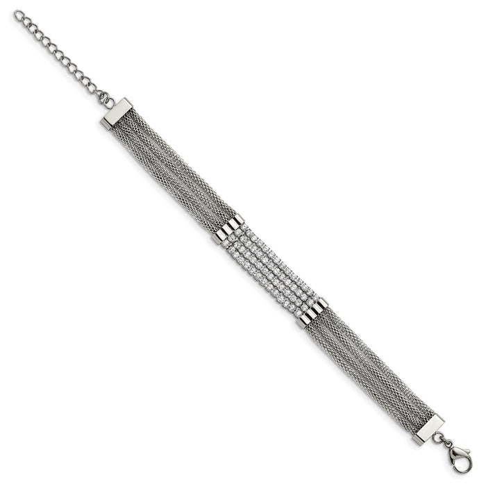 Buy Stylish 6.5-Inch Chisel Polished Stainless Steel Bracelet with CZ Mesh-2