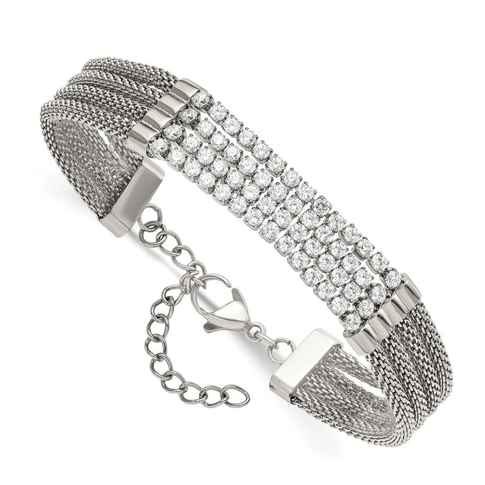 Buy Stylish 6.5-Inch Chisel Polished Stainless Steel Bracelet with CZ Mesh-3