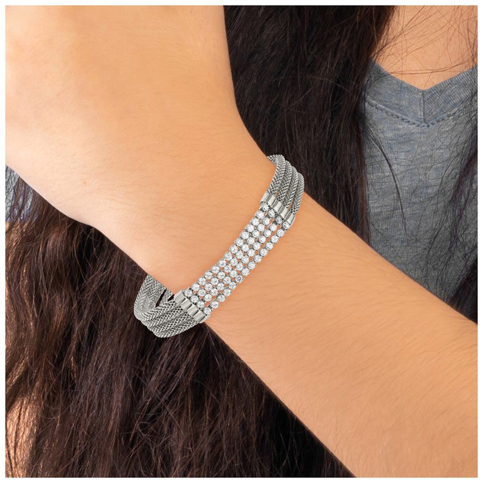 Buy Stylish 6.5-Inch Chisel Polished Stainless Steel Bracelet with CZ Mesh-4