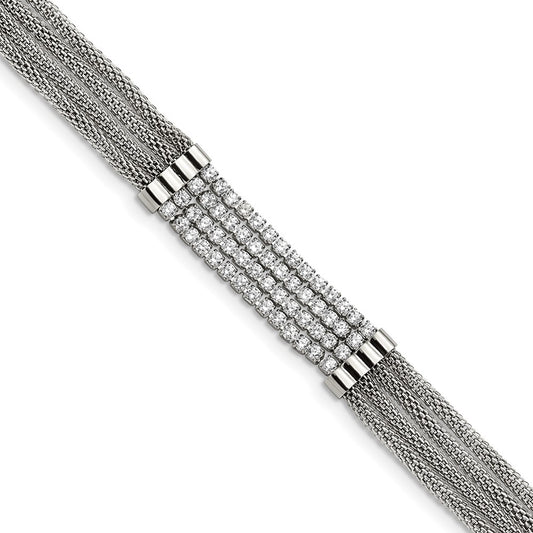 Buy Stylish 6.5-Inch Chisel Polished Stainless Steel Bracelet with CZ Mesh