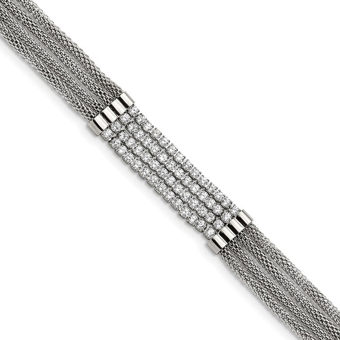 Buy Stylish 6.5-Inch Chisel Polished Stainless Steel Bracelet with CZ Mesh-1