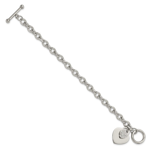 Shop Stylish Chisel Polished Stainless Steel Toggle Bracelet - 7.5", CZ Hearts