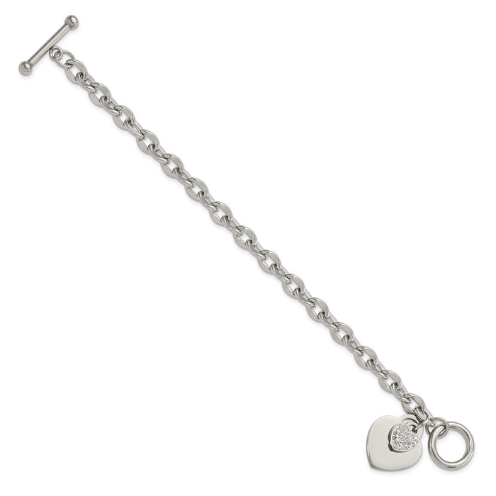 Shop Stylish Chisel Polished Stainless Steel Toggle Bracelet - 7.5", CZ Hearts-2
