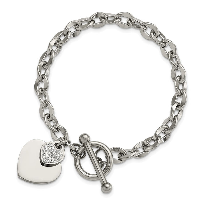 Shop Stylish Chisel Polished Stainless Steel Toggle Bracelet - 7.5", CZ Hearts-3