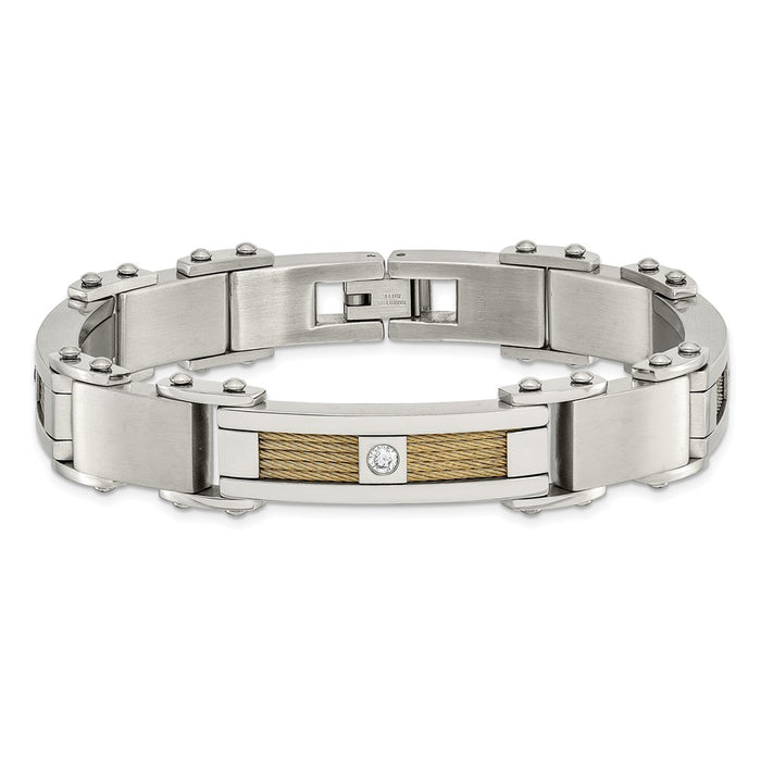 Shop Stylish Chisel Polished Stainless Steel Cable Link Bracelet - 8.5" CZ-3