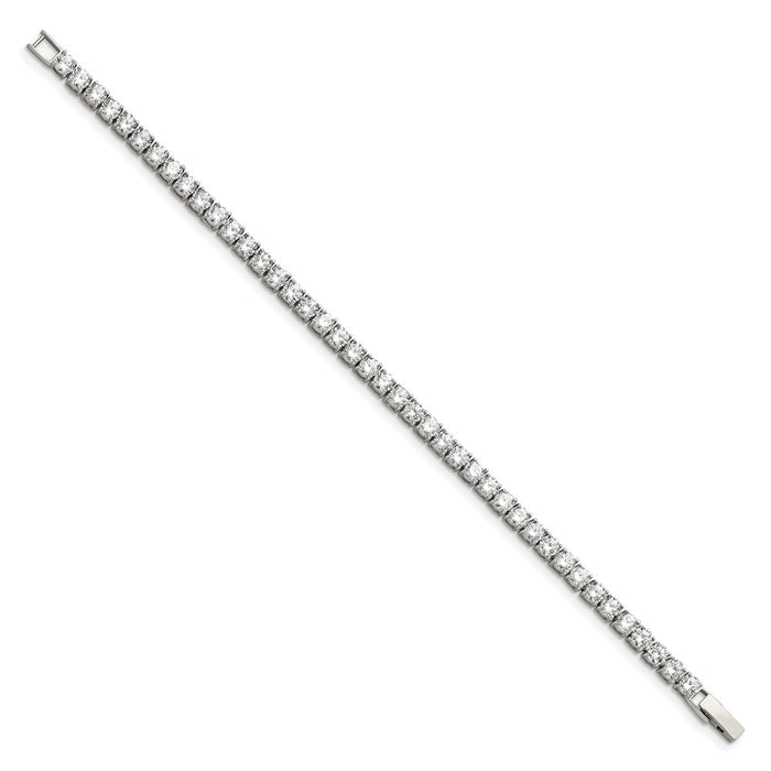 Shop Stylish 7.5-Inch Chisel Polished Stainless Steel Tennis Bracelet with CZ Accents-2