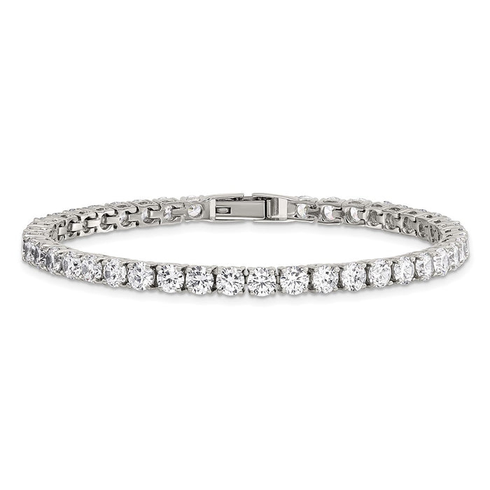 Shop Stylish 7.5-Inch Chisel Polished Stainless Steel Tennis Bracelet with CZ Accents-3