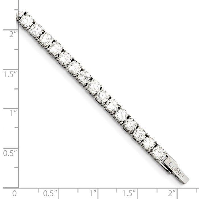 Shop Stylish 7.5-Inch Chisel Polished Stainless Steel Tennis Bracelet with CZ Accents-4
