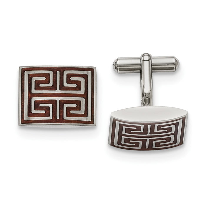 Buy Stylish Polished Stainless Steel Rectangle Cufflinks with Koa Wood Inlay-1