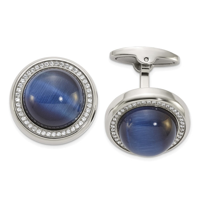 Exclusive Chisel Polished Stainless Steel Cufflinks - Stylish CZ & Onyx Design-1