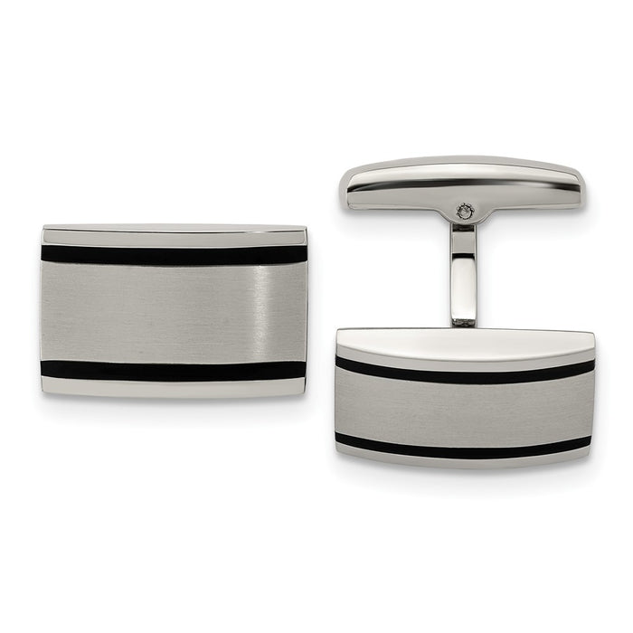 Exclusive Stylish Chisel Brushed Stainless Steel Cufflinks - Black Rubber-1