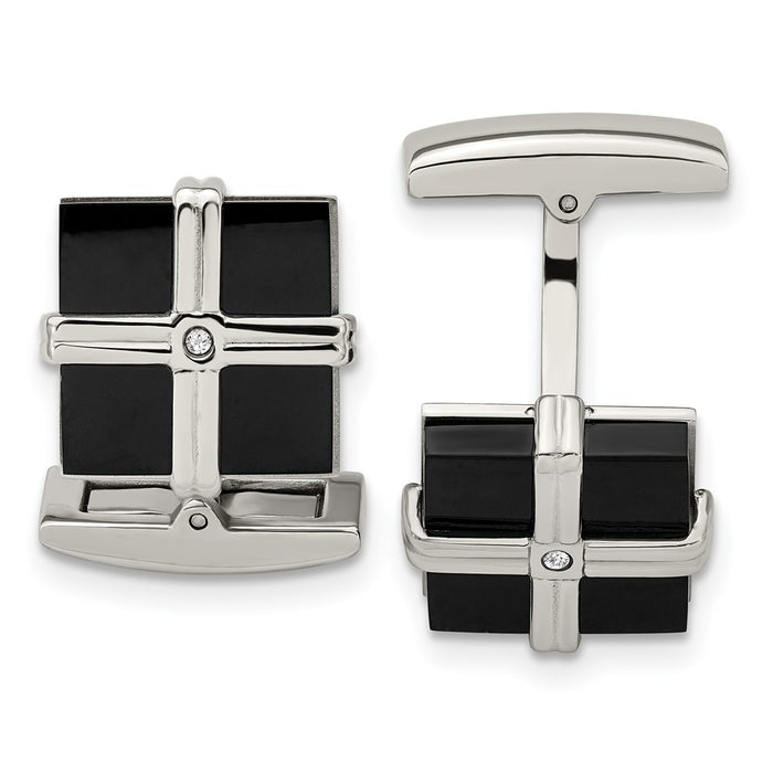 Buy Exclusive Chisel Polished Black IP-Plated Cufflinks with CZ Accents-1