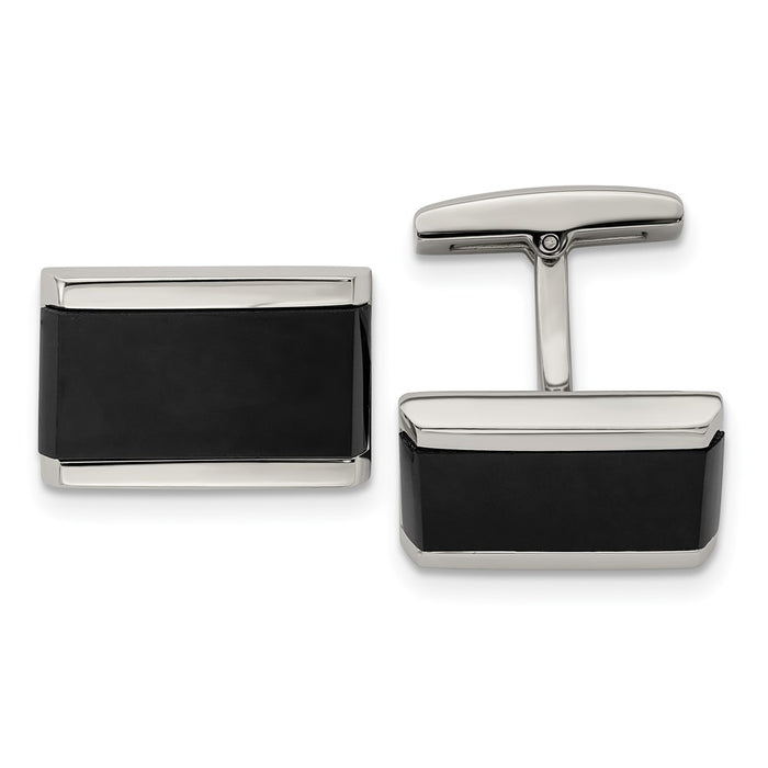 Exclusive Chisel Polished Stainless Steel Cufflinks with Black Onyx Inlay-1